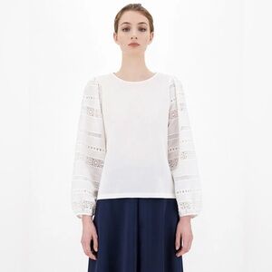 MaxMara Giotto blouse white embroidered balloon sleeve cotton excellent Size S